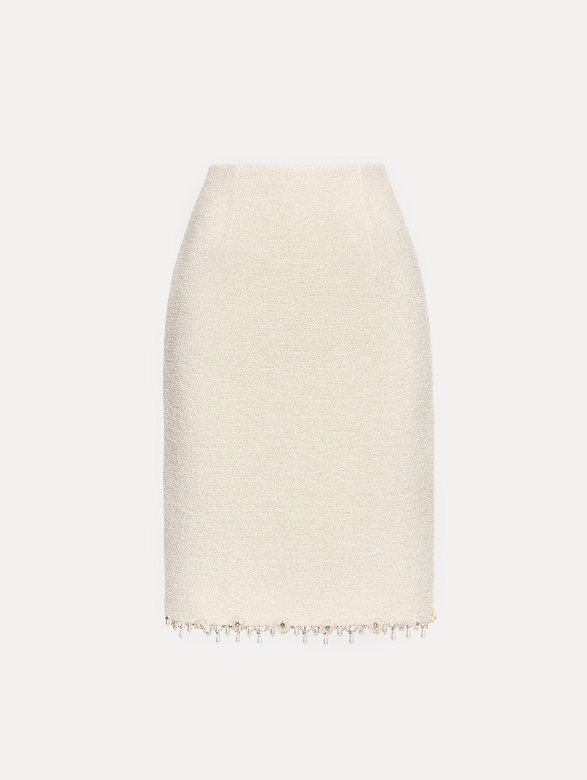 Oscar de la Renta Floral Jeweled Fringe Tweed Skirt