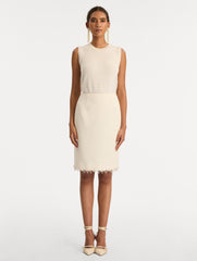 Oscar de la Renta Floral Jeweled Fringe Tweed Skirt