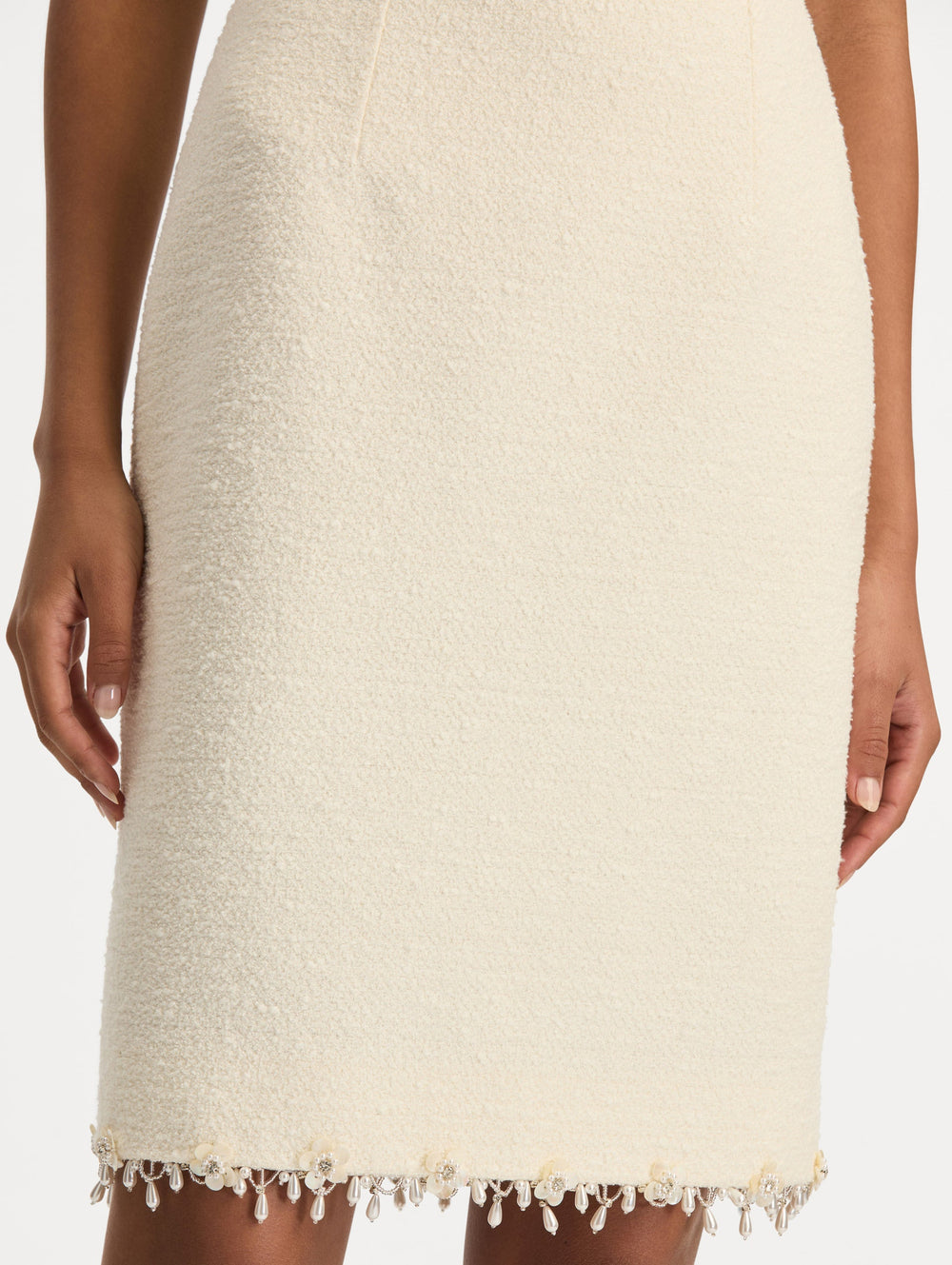 Oscar de la Renta Floral Jeweled Fringe Tweed Skirt