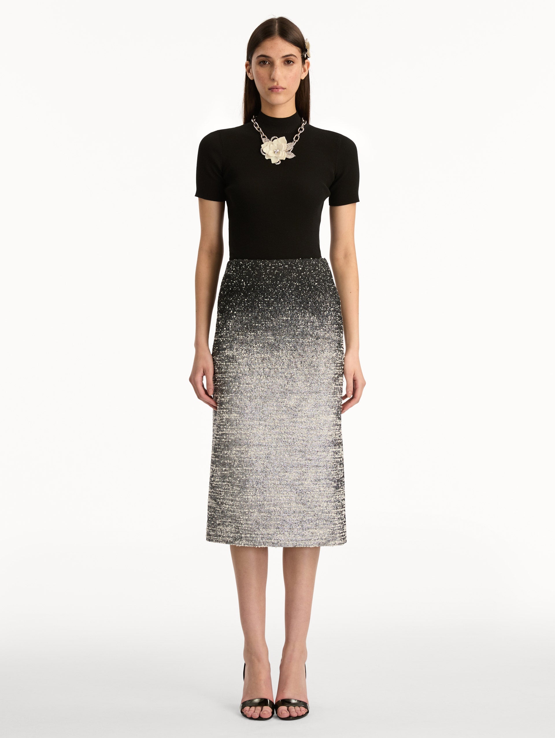 Oscar de la Renta Ombré Lurex Bouclé Jacquard Skirt