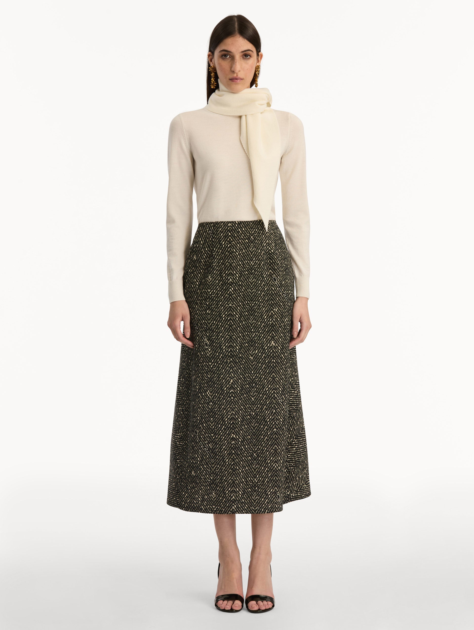 Oscar de la Renta Chevron Wool Skirt