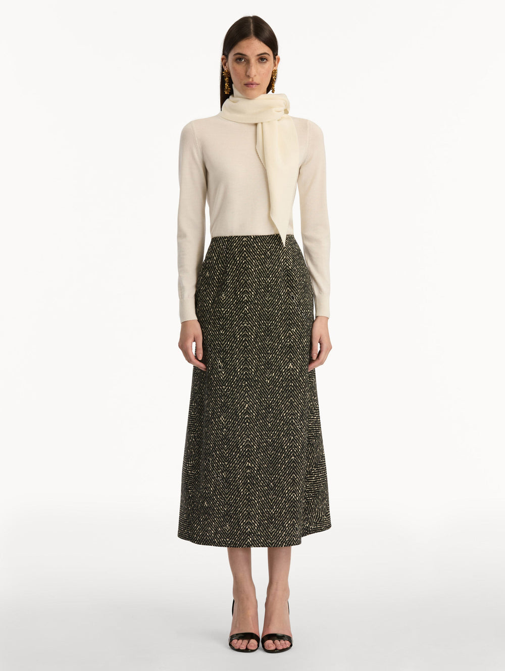 Oscar de la Renta Chevron Wool Skirt