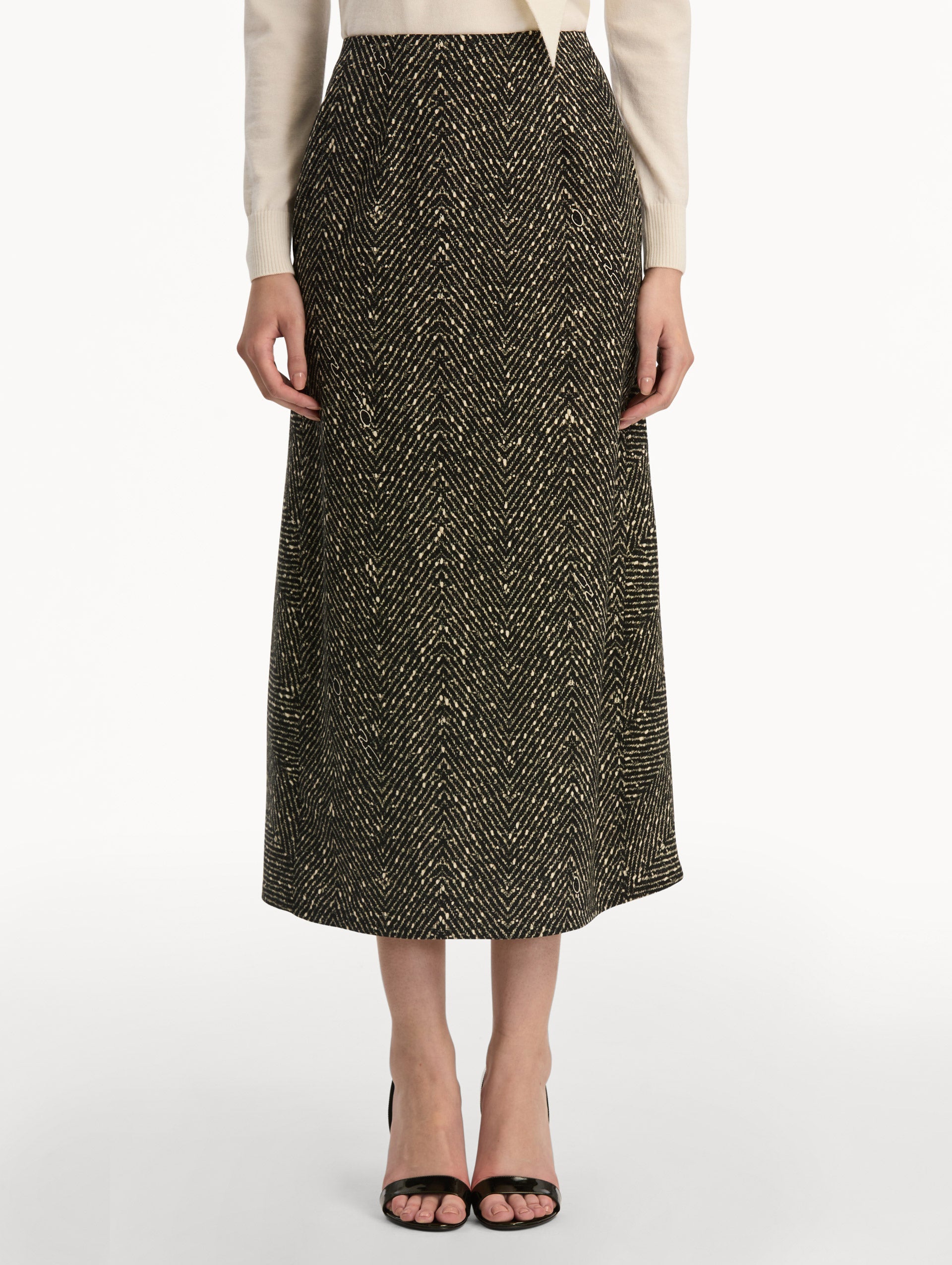 Oscar de la Renta Chevron Wool Skirt