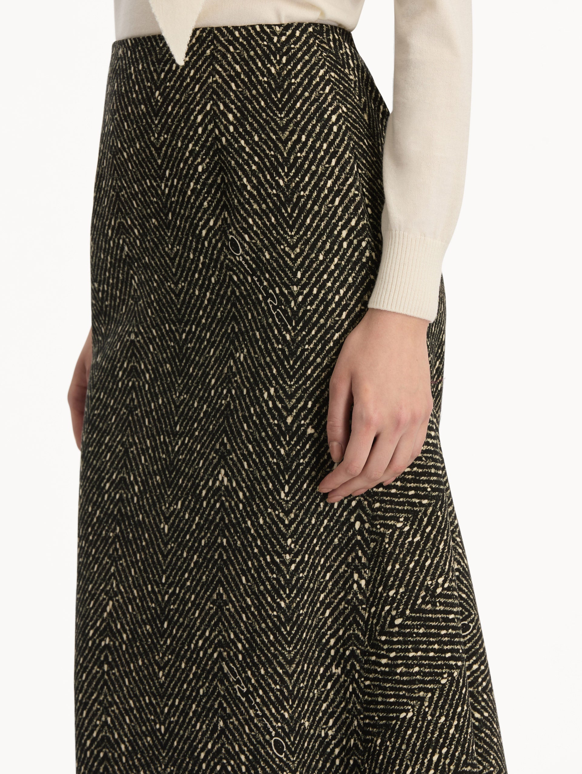 Oscar de la Renta Chevron Wool Skirt