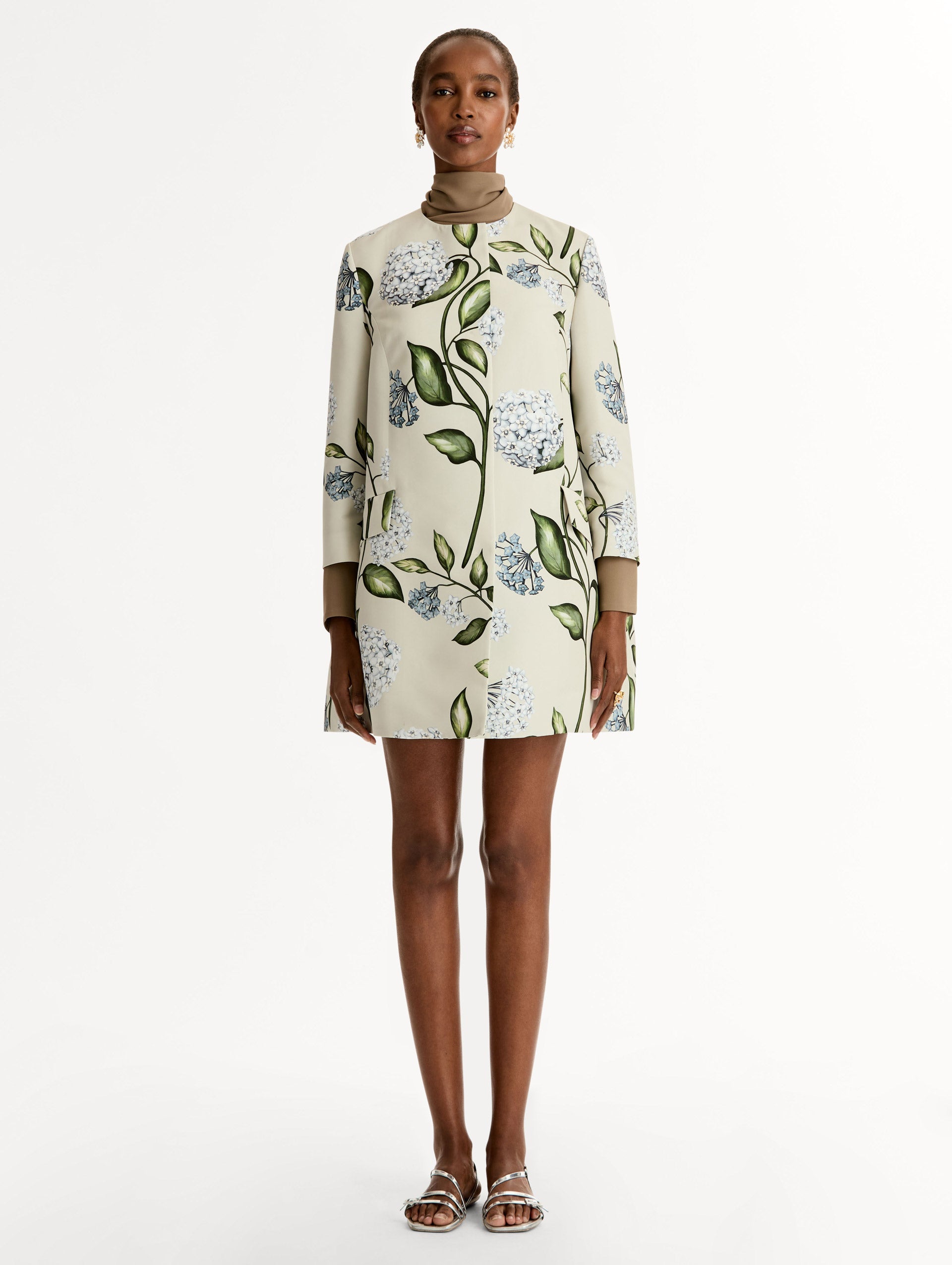 Oscar de la Renta Porcelain Flower Faille Coat