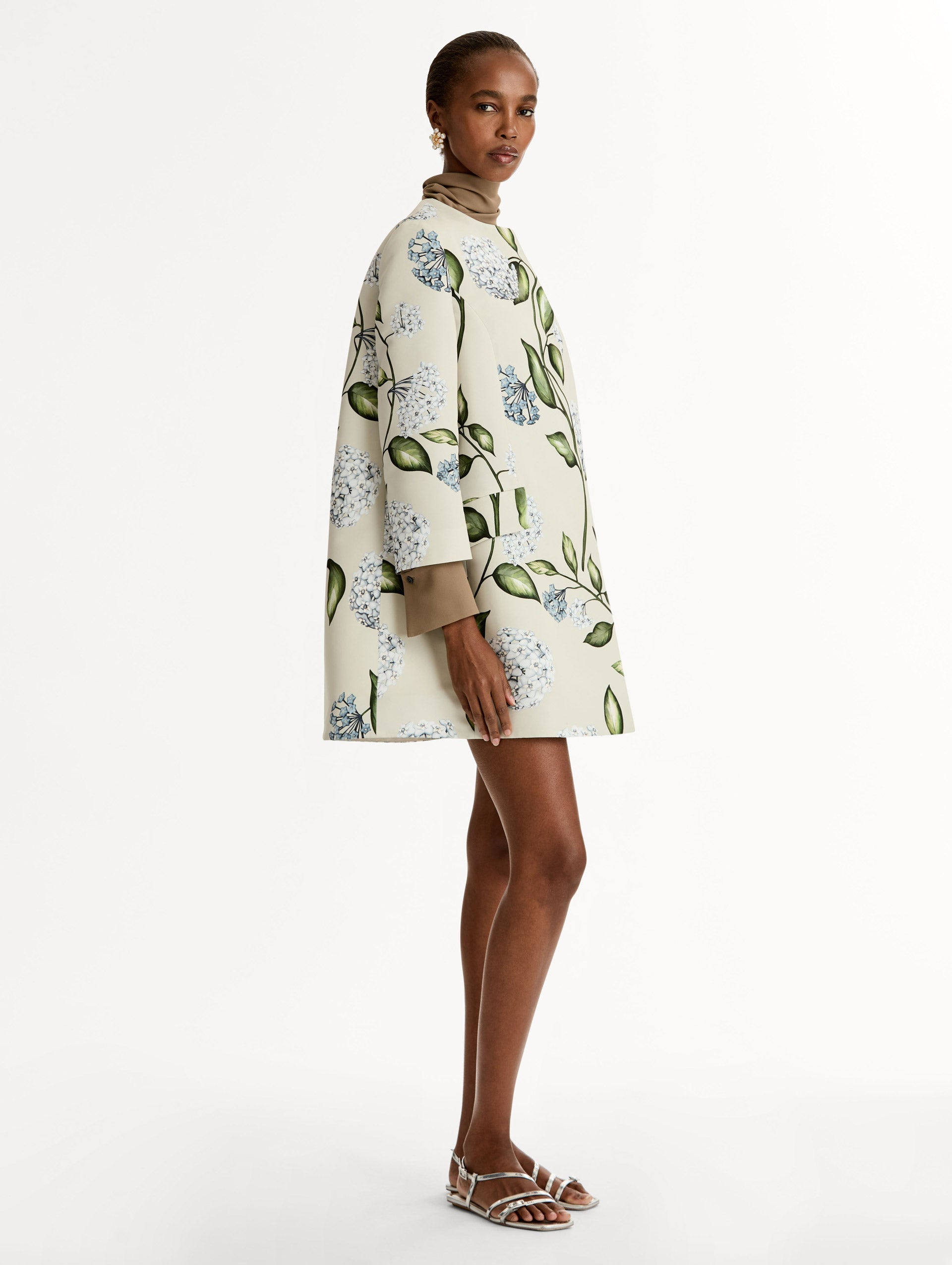 Oscar de la Renta Porcelain Flower Faille Coat