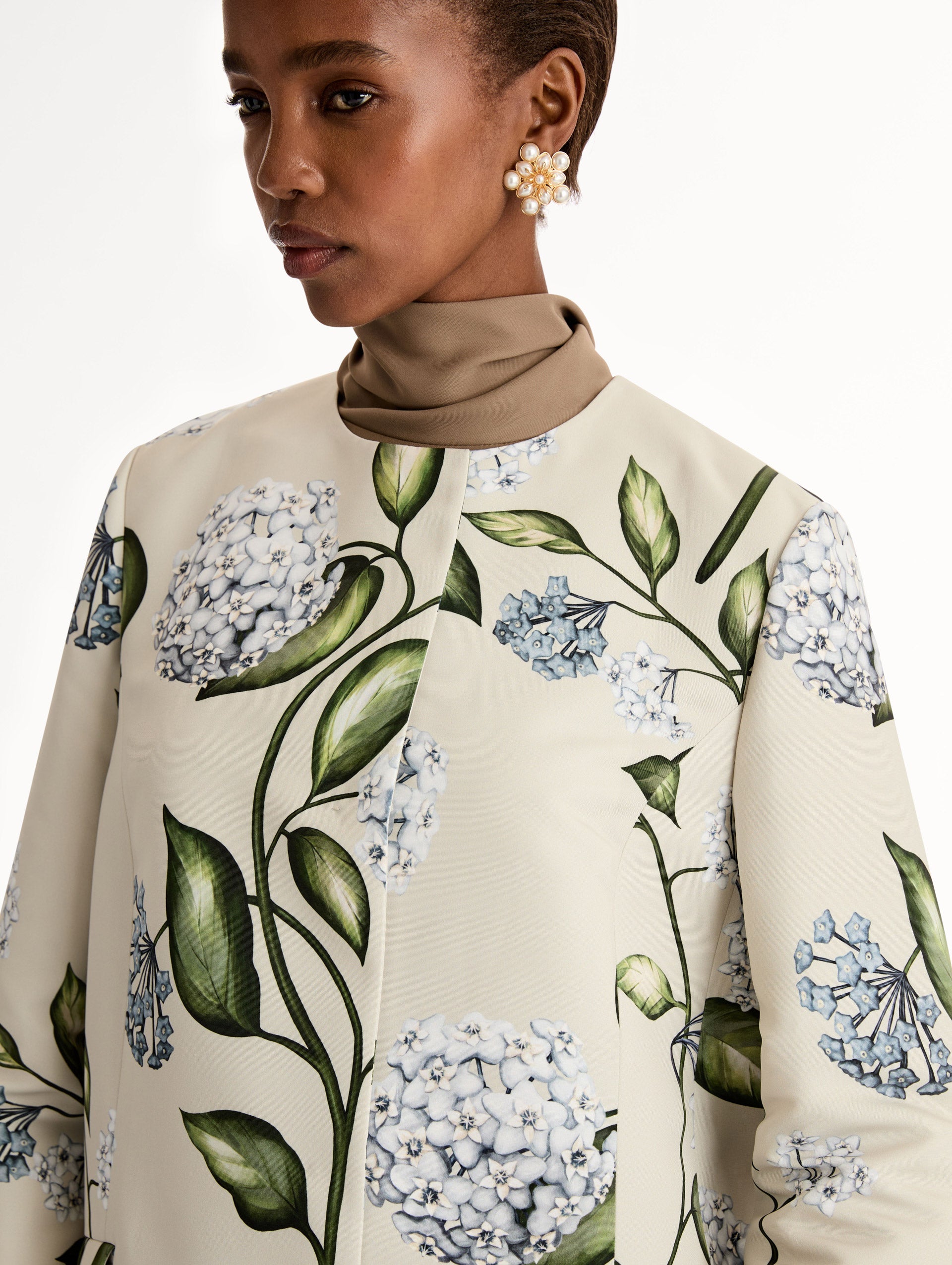 Oscar de la Renta Porcelain Flower Faille Coat