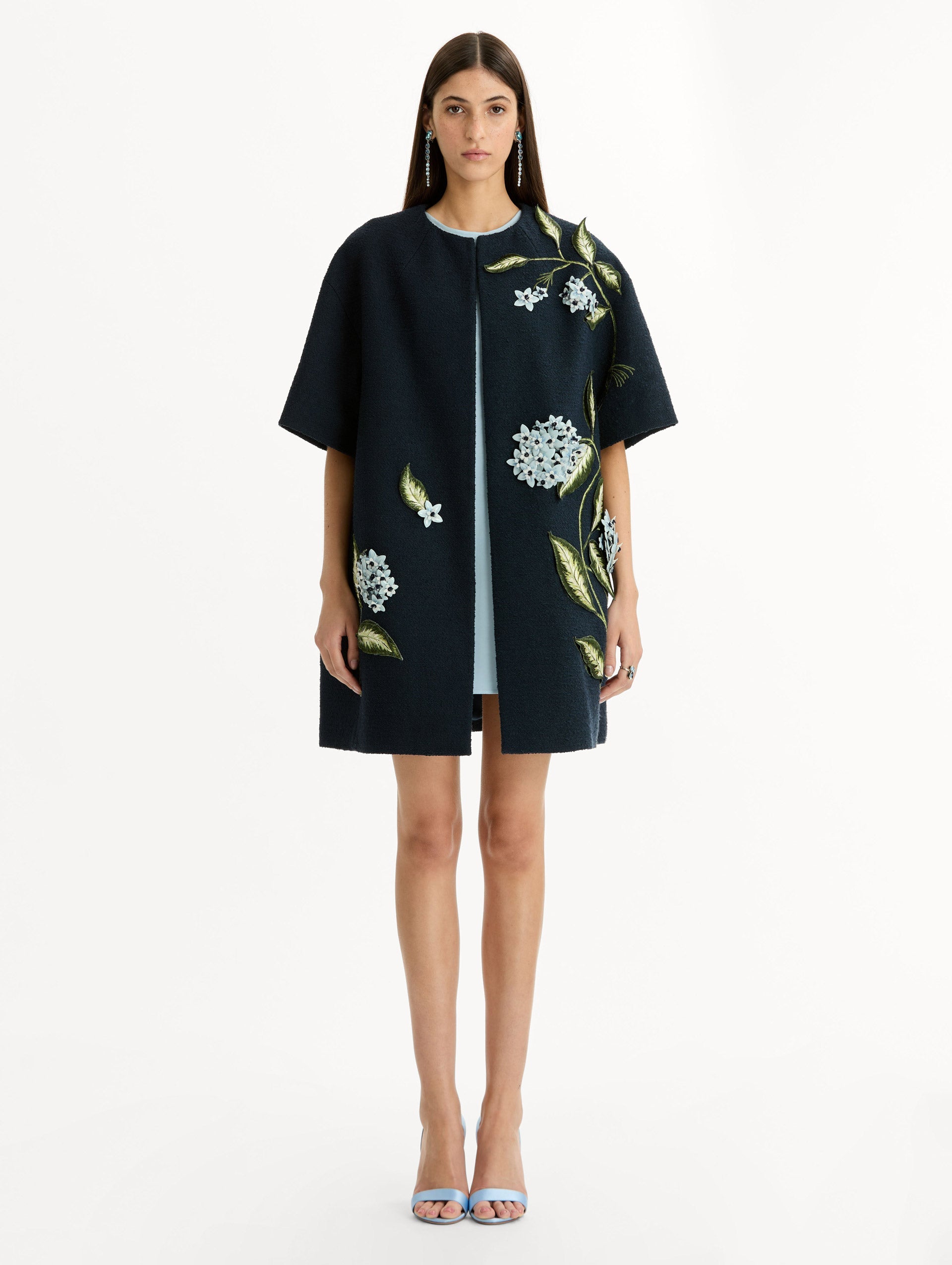 Oscar de la Renta Porcelain Flower Embroidered Coat