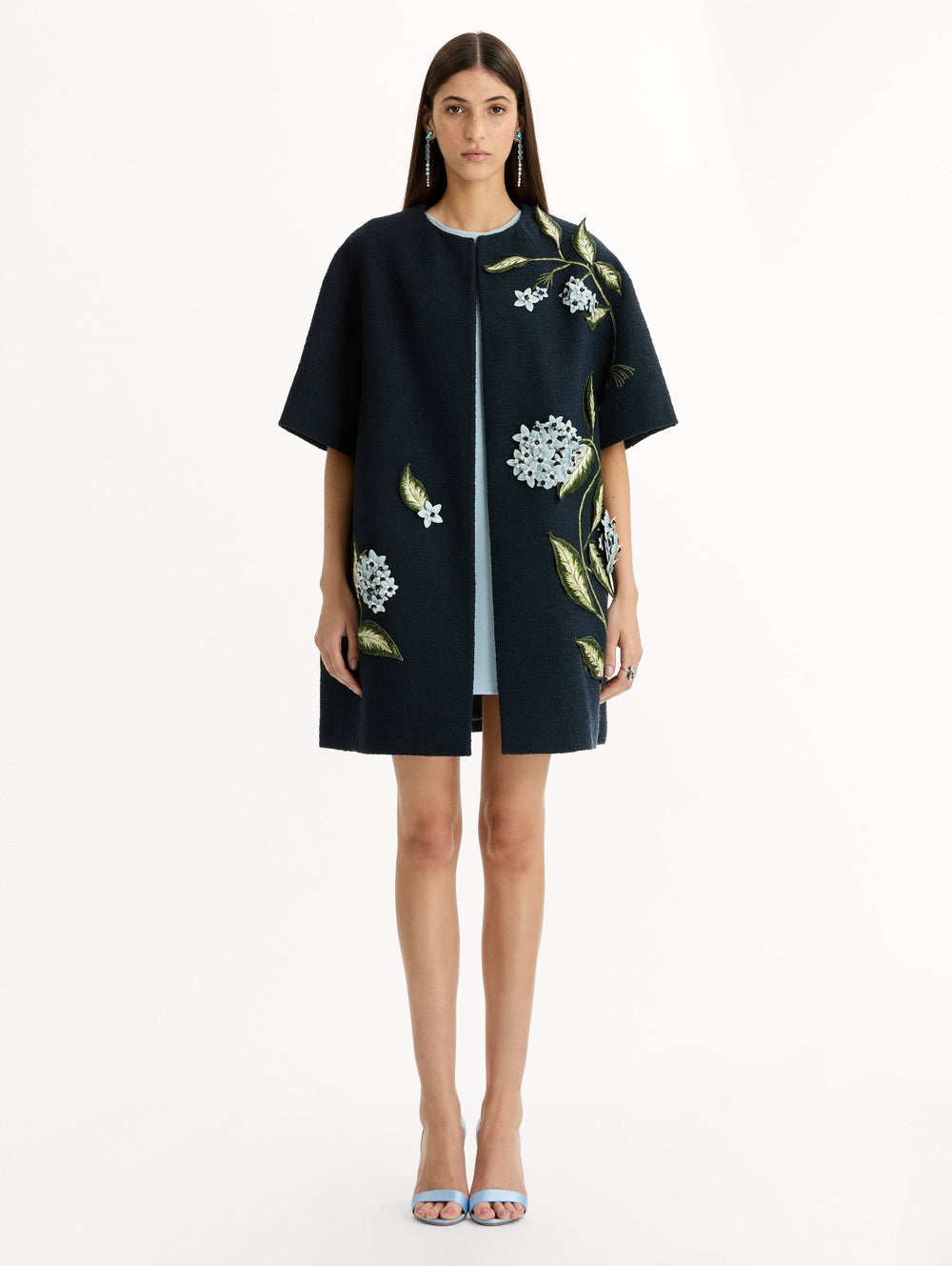 Oscar de la Renta Porcelain Flower Embroidered Coat