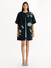 Oscar de la Renta Porcelain Flower Embroidered Coat