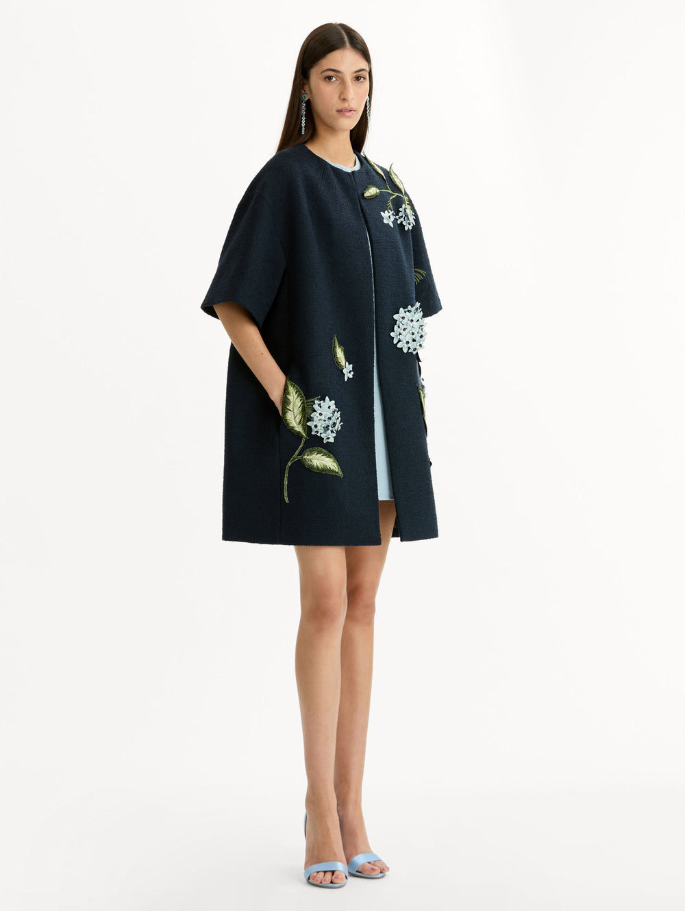 Oscar de la Renta Porcelain Flower Embroidered Coat