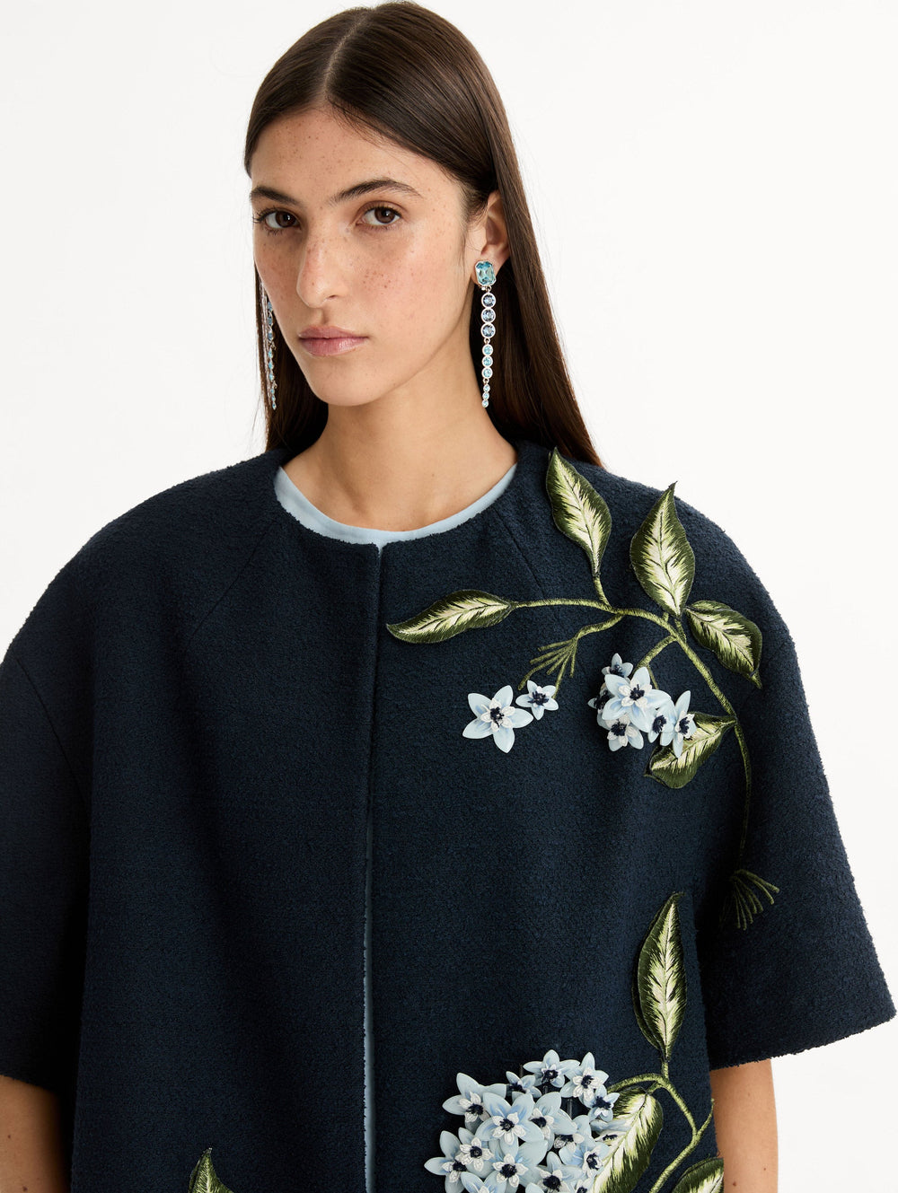 Oscar de la Renta Porcelain Flower Embroidered Coat