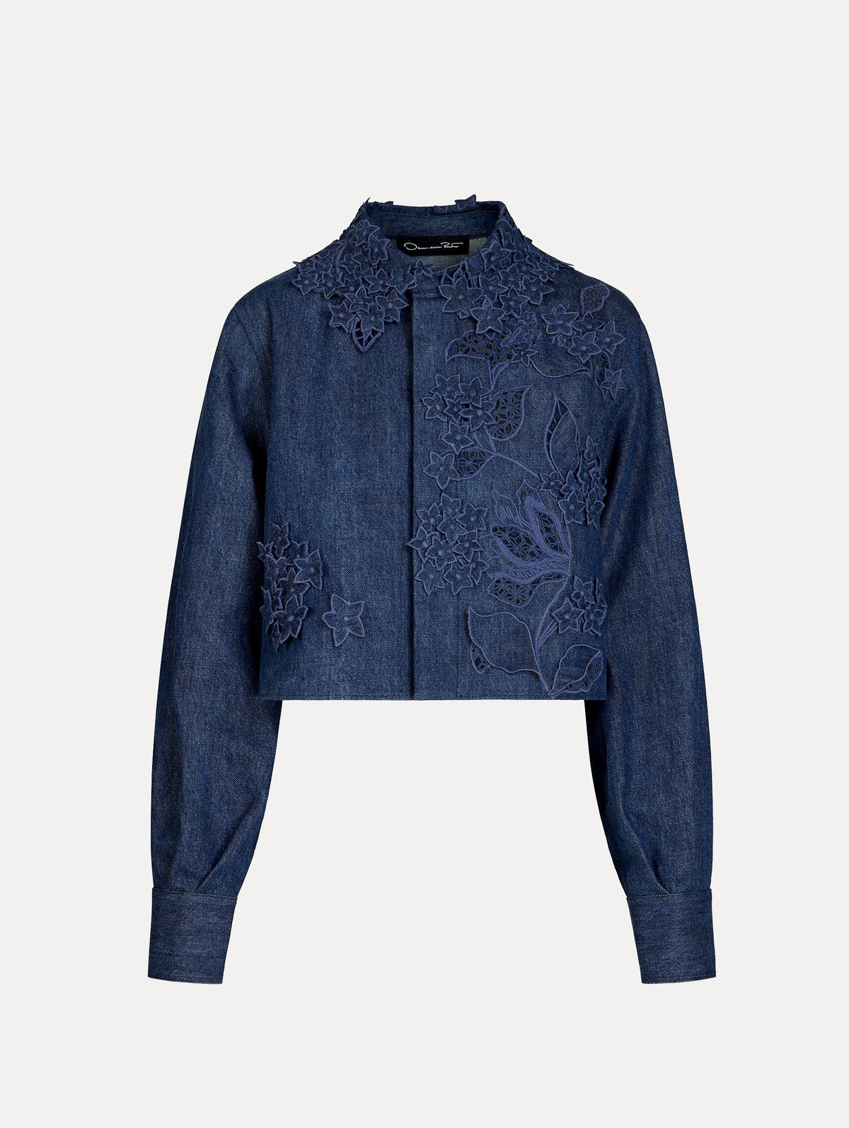 Oscar de la Renta Porcelain Flower Cutout Denim Jacket
