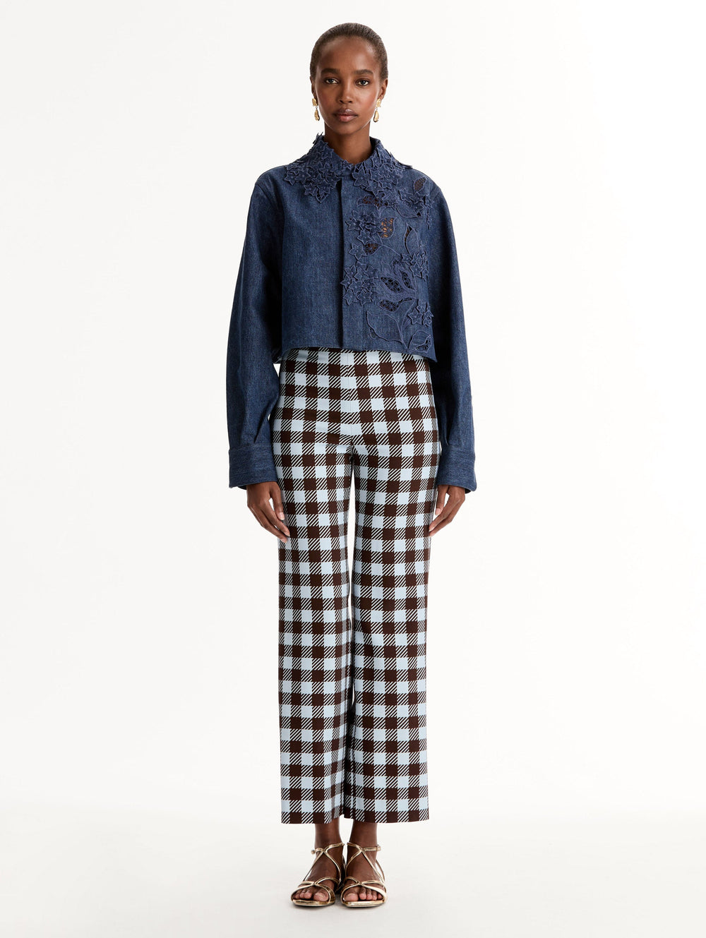 Oscar de la Renta Porcelain Flower Cutout Denim Jacket