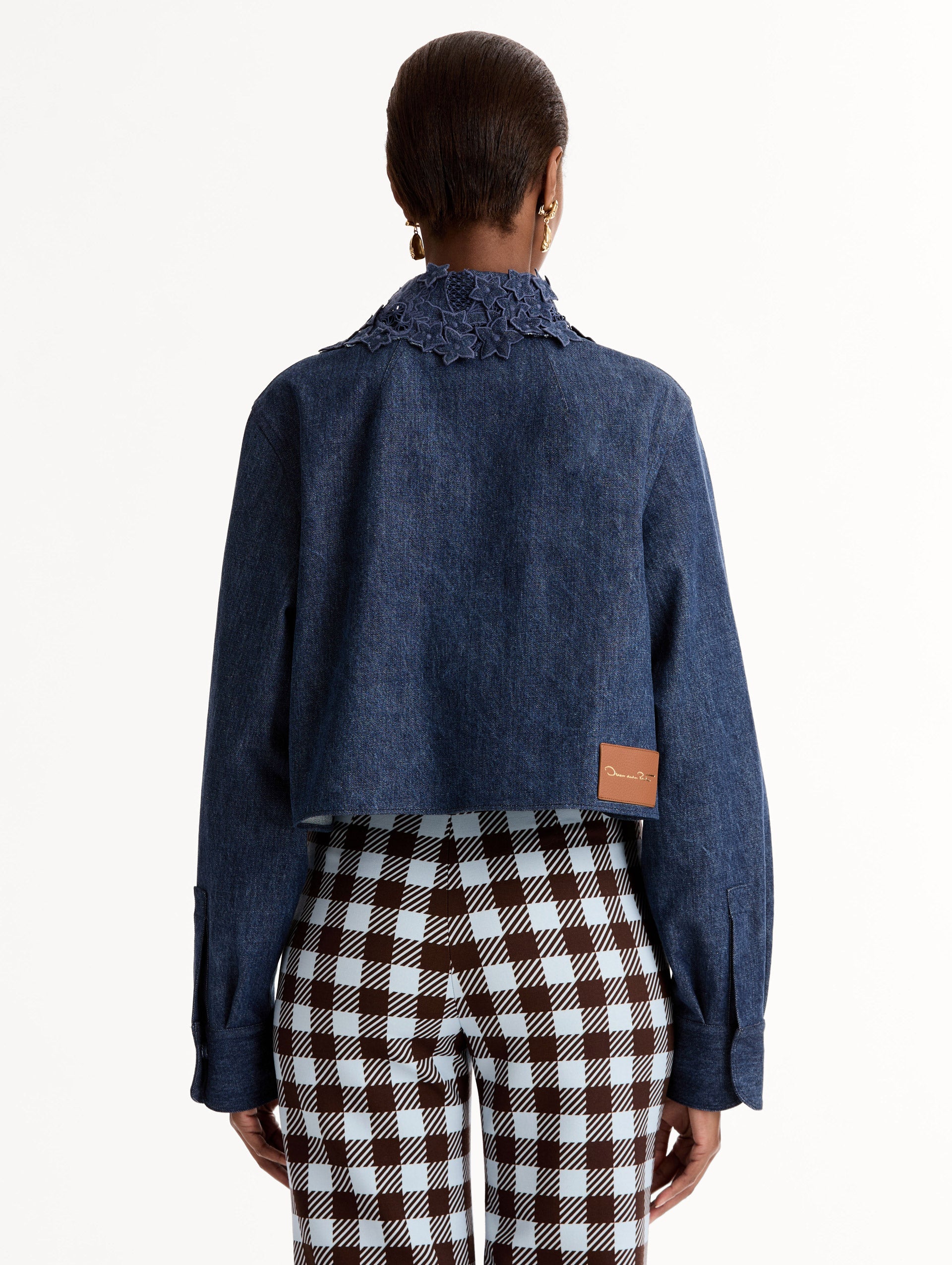 Oscar de la Renta Porcelain Flower Cutout Denim Jacket