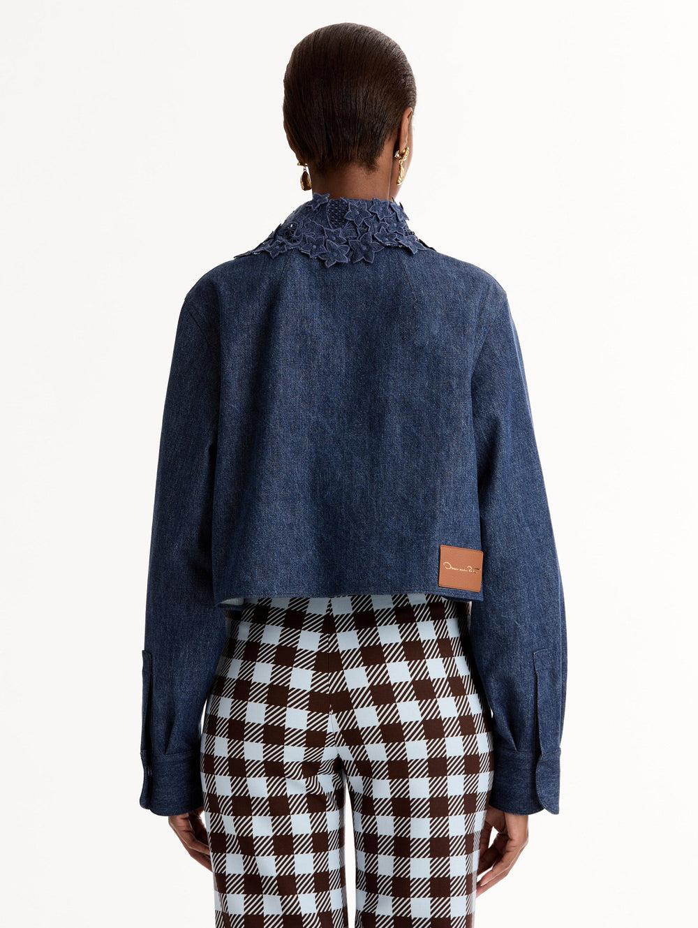 Oscar de la Renta Porcelain Flower Cutout Denim Jacket