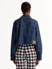 Oscar de la Renta Porcelain Flower Cutout Denim Jacket