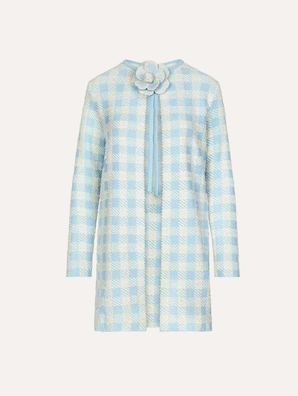 Oscar de la Renta Gingham Coat with Floral Appliqué