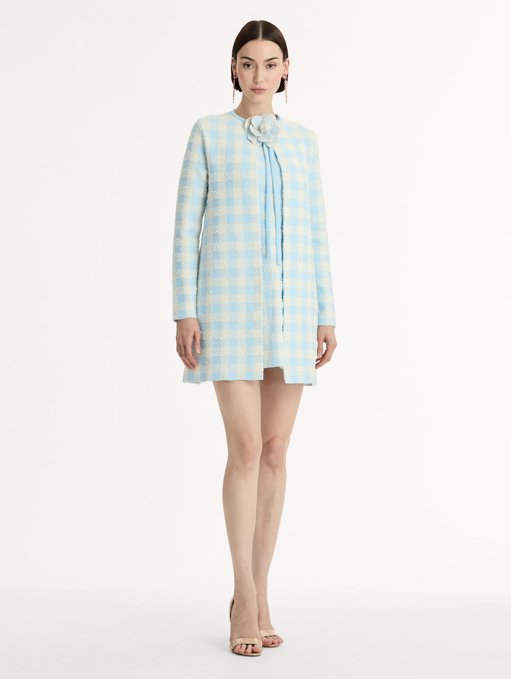 Oscar de la Renta Gingham Coat with Floral Appliqué