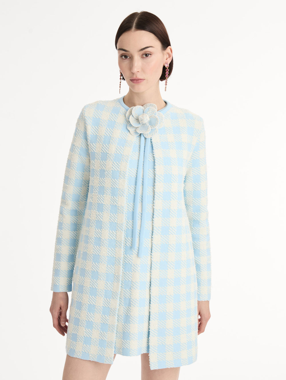 Oscar de la Renta Gingham Coat with Floral Appliqué