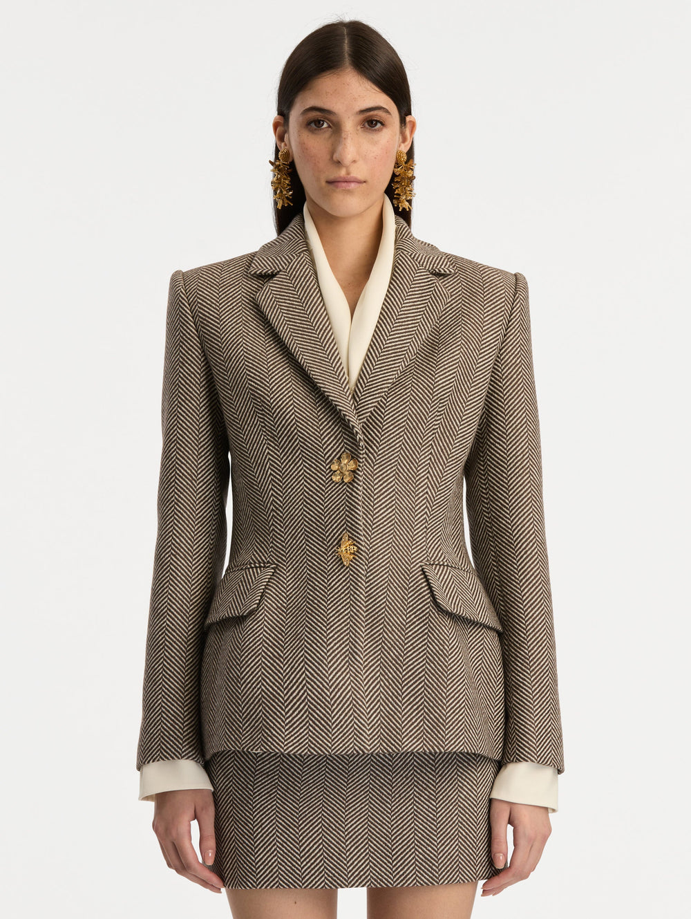 Oscar de la Renta Chevron Cashmere-Blend Jacket
