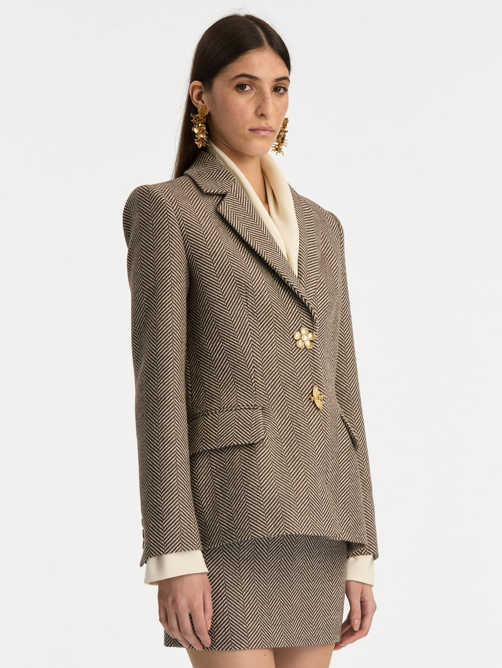 Oscar de la Renta Chevron Cashmere-Blend Jacket