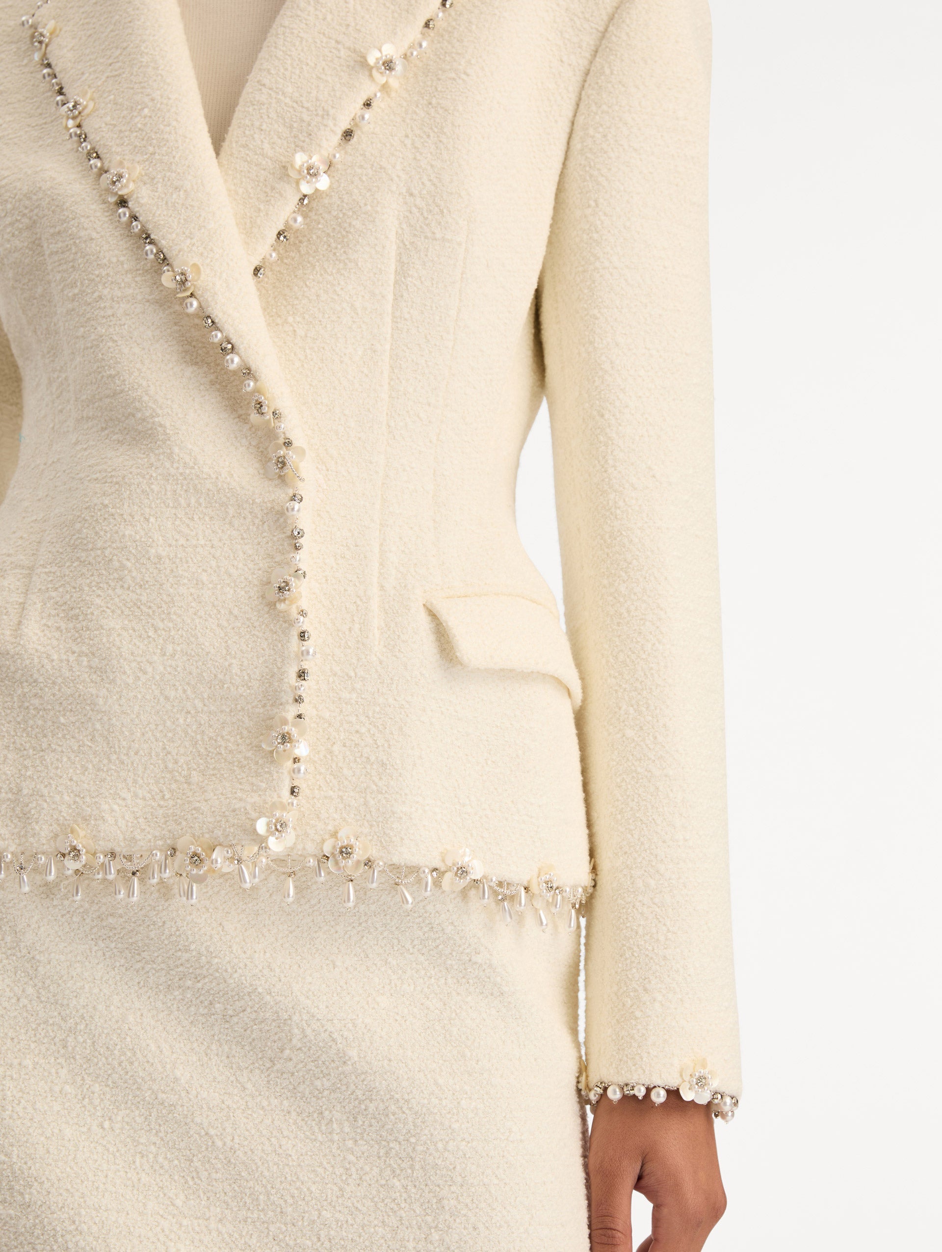 Oscar de la Renta Floral Jeweled Fringe Tweed Jacket