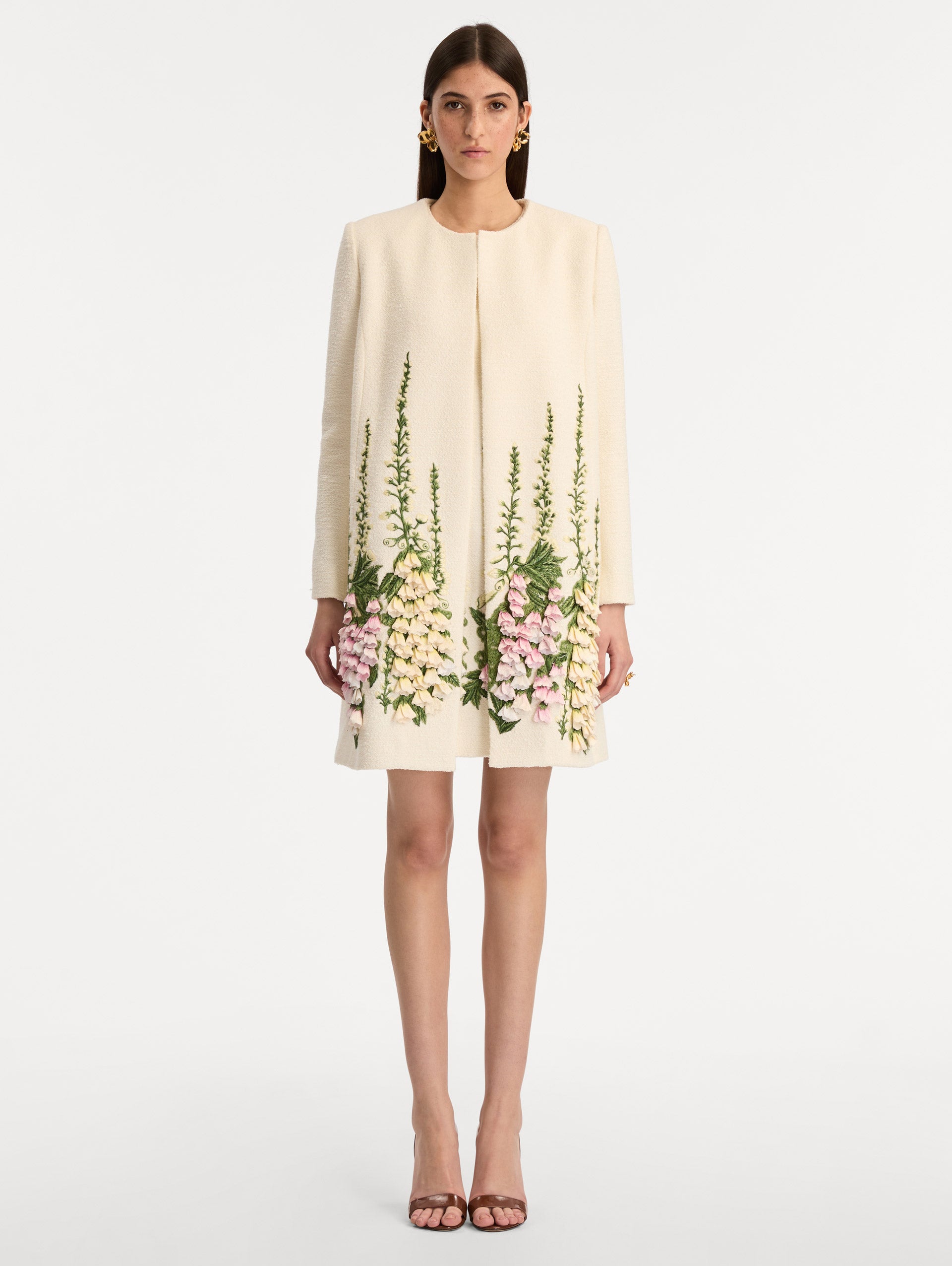 Oscar de la Renta Foxglove Embroidered Tweed Jacket