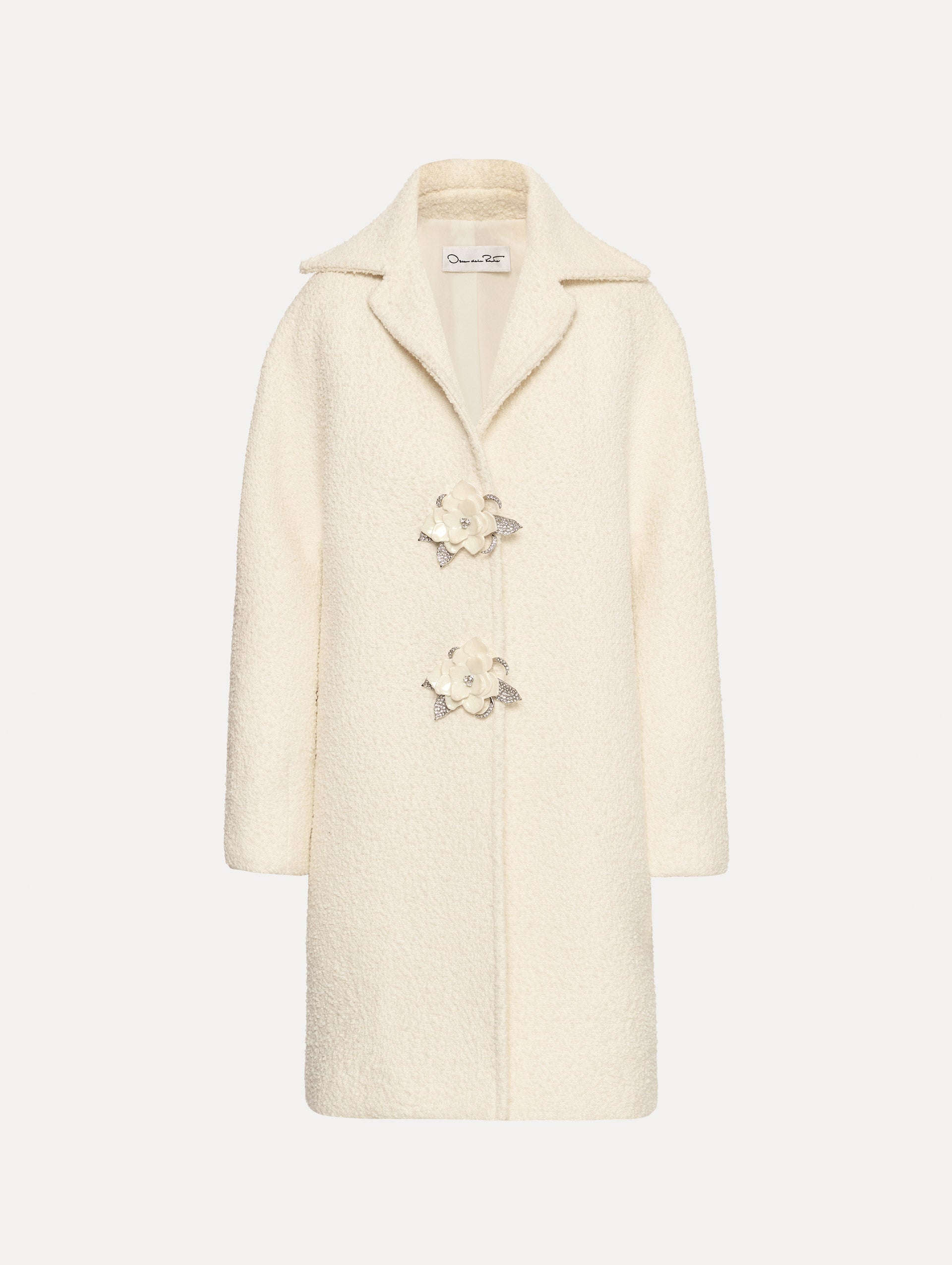 Oscar de la Renta Floral Button Bouclé Tweed Coat
