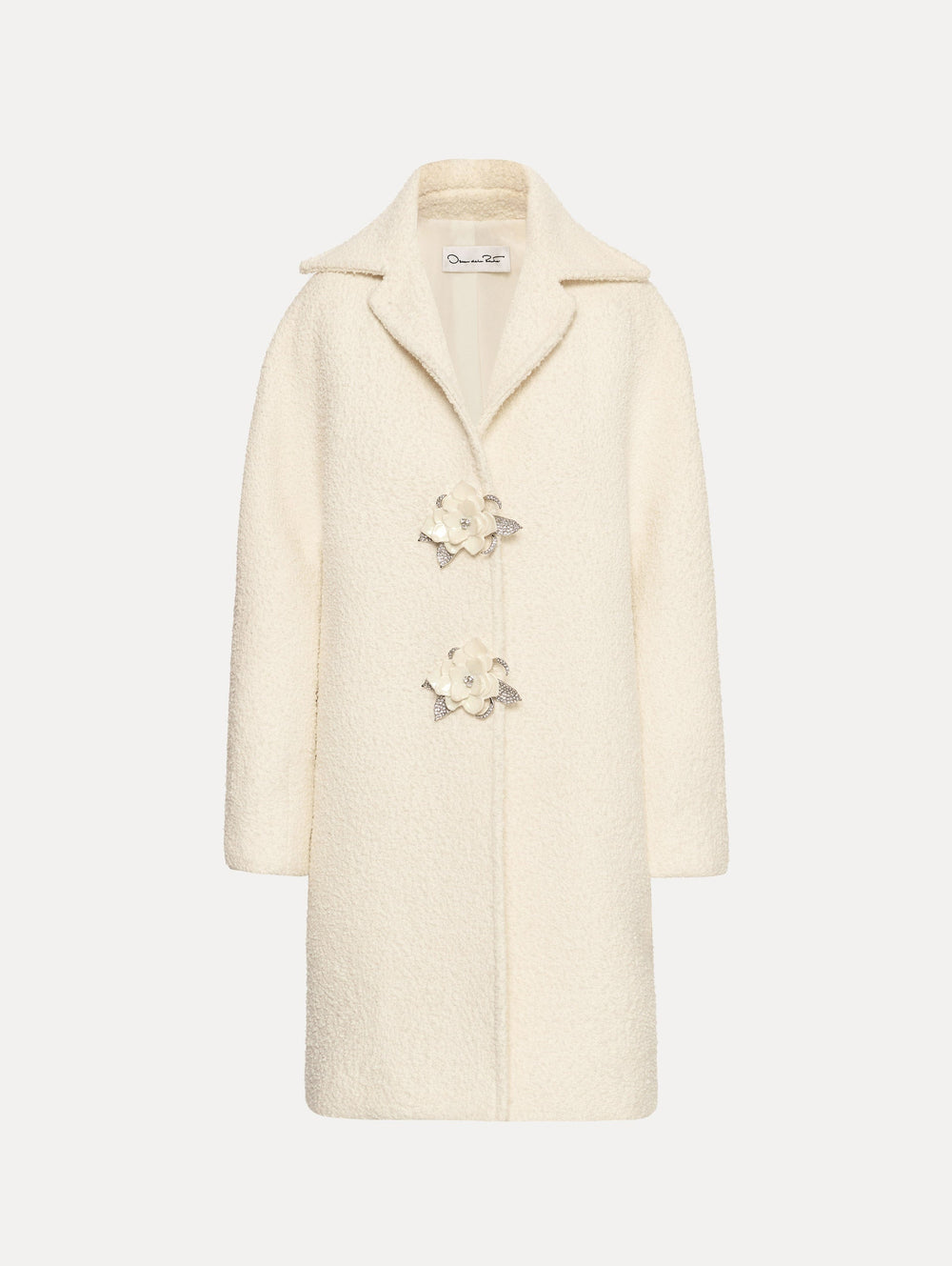 Oscar de la Renta Floral Button Bouclé Tweed Coat