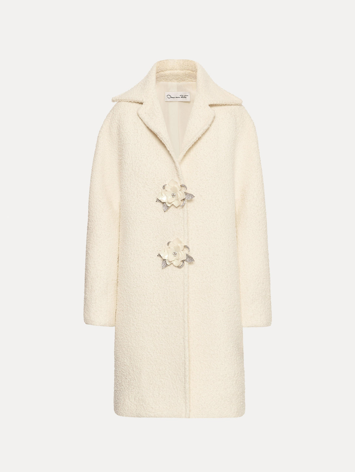 Oscar de la Renta Floral Button Bouclé Tweed Coat