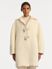 Oscar de la Renta Floral Button Bouclé Tweed Coat