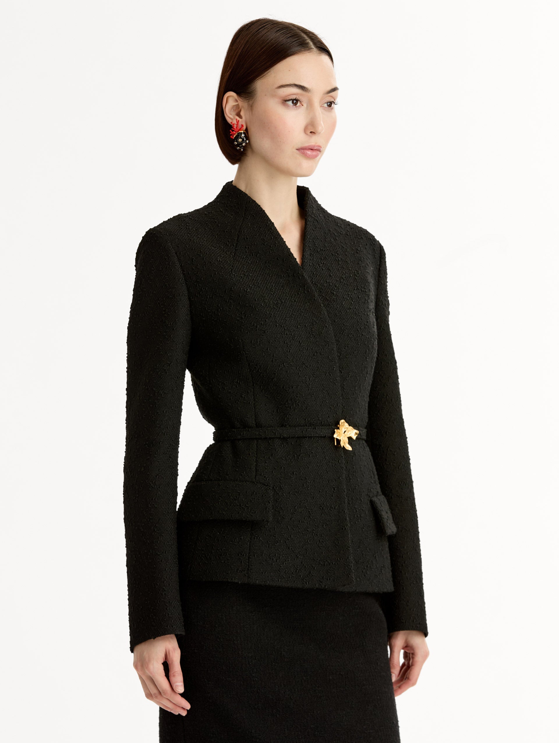 Oscar de la Renta Cyclamen Belt Tweed Jacket