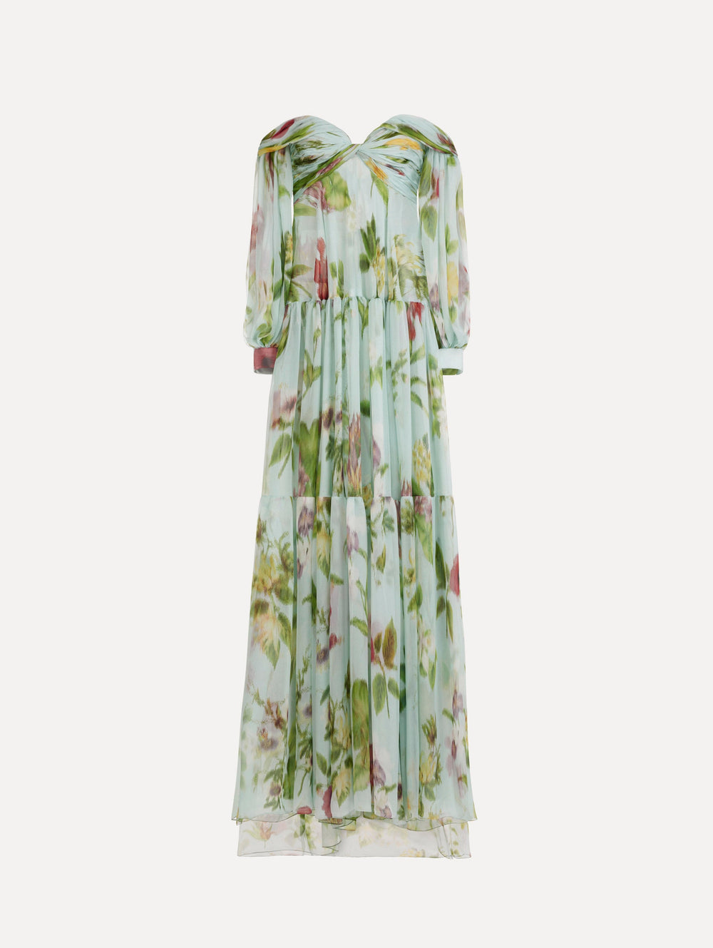 Oscar de la Renta Chiné Dominican Mixed-Floral Chiffon Sweetheart Gown