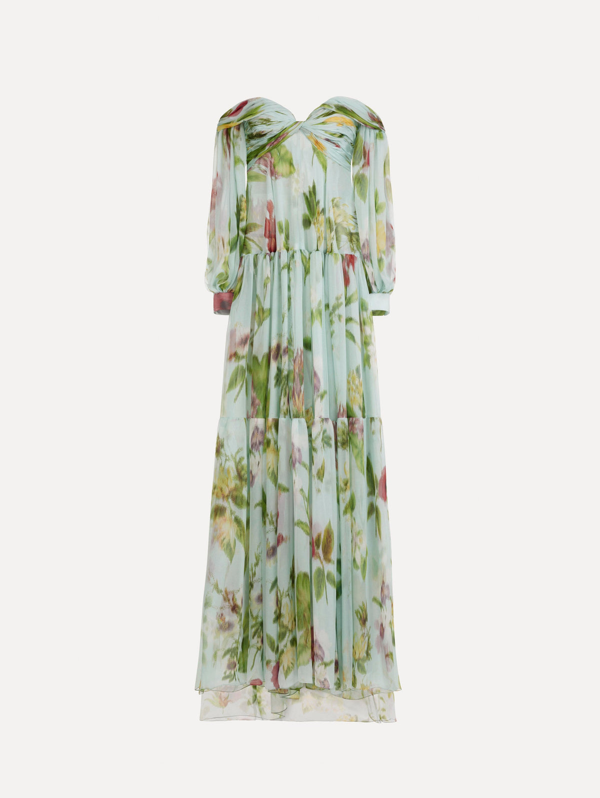 Oscar de la Renta Chiné Dominican Mixed-Floral Chiffon Sweetheart Gown