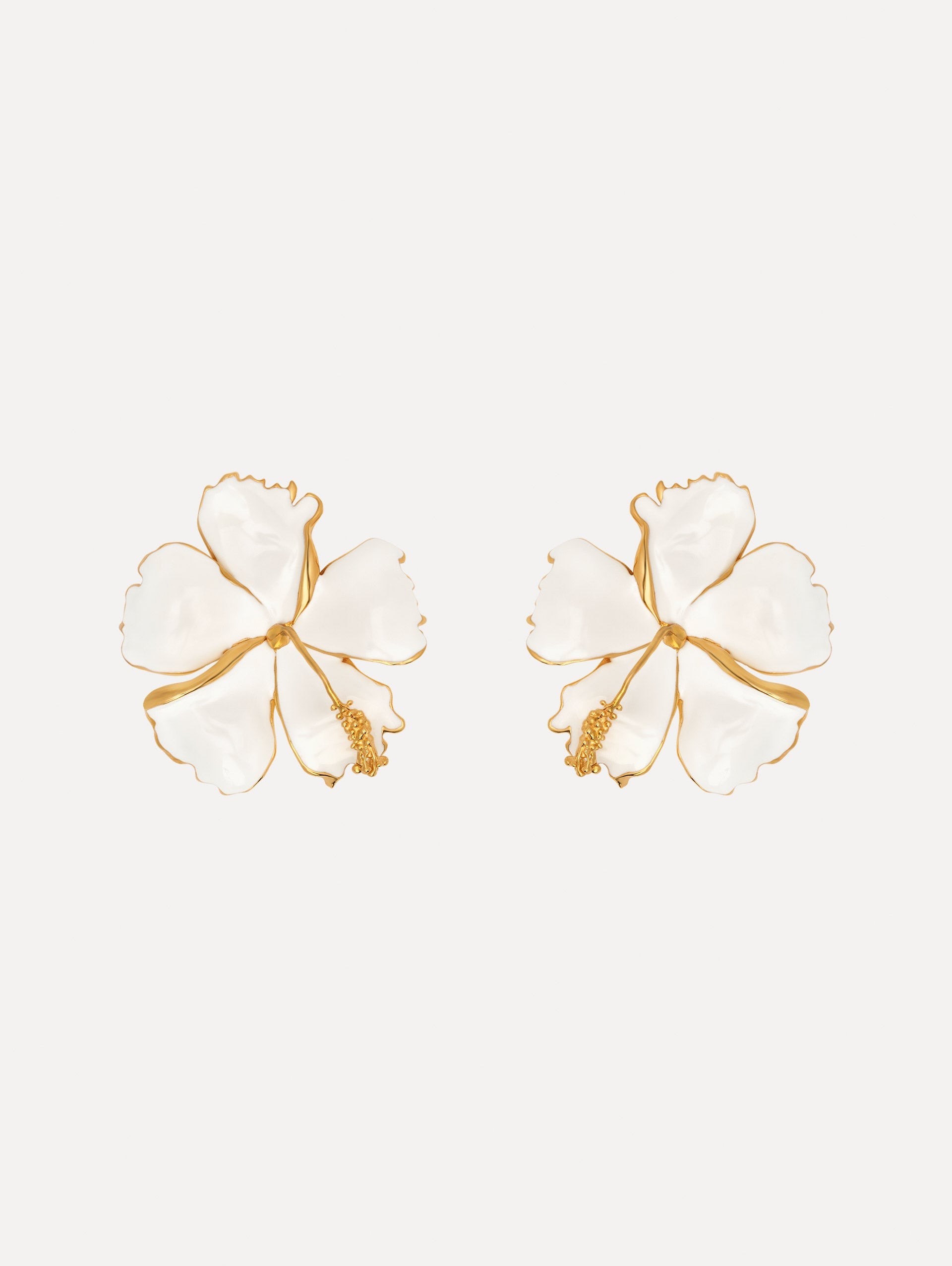 Oscar de la Renta Enamel Hibiscus Clip-On Earrings