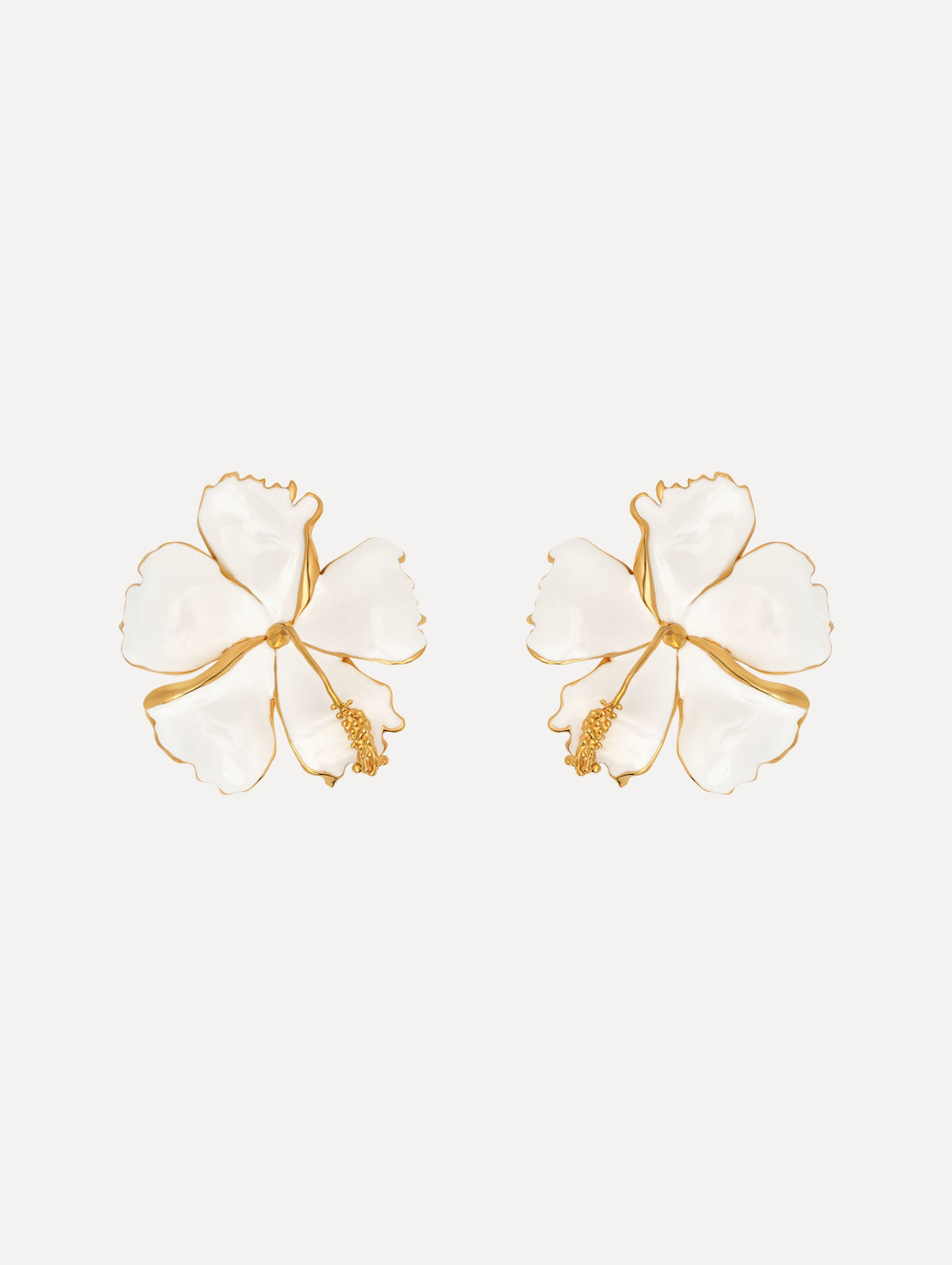 Oscar de la Renta Enamel Hibiscus Clip-On Earrings