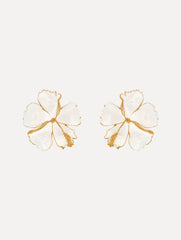 Oscar de la Renta Enamel Hibiscus Clip-On Earrings