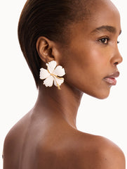 Oscar de la Renta Enamel Hibiscus Clip-On Earrings