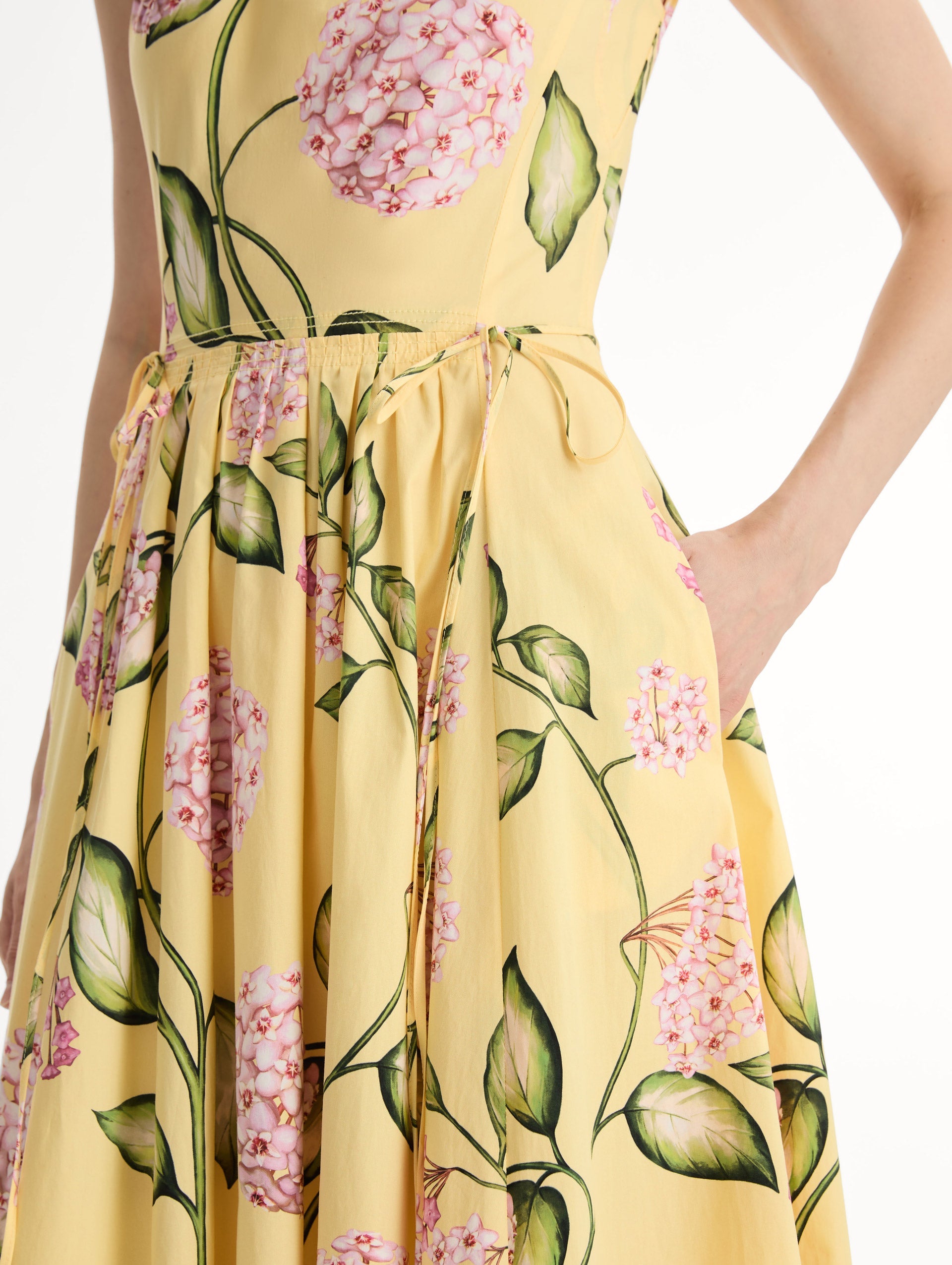 Oscar de la Renta Porcelain Flower Cotton Poplin Pleated Dress