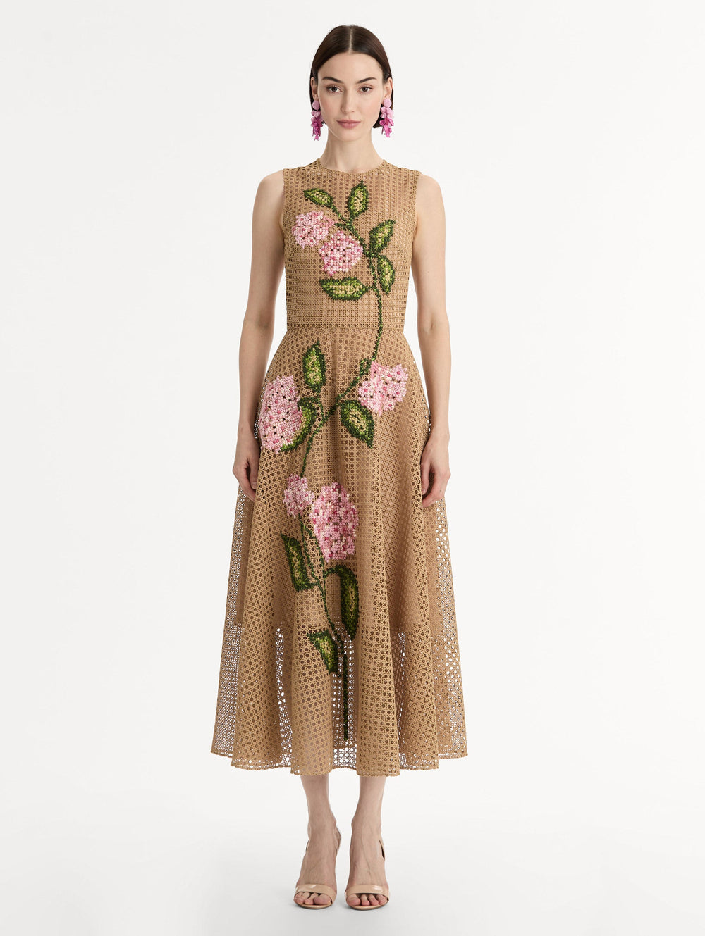 Oscar de la Renta Porcelain Flower Lattice Dress