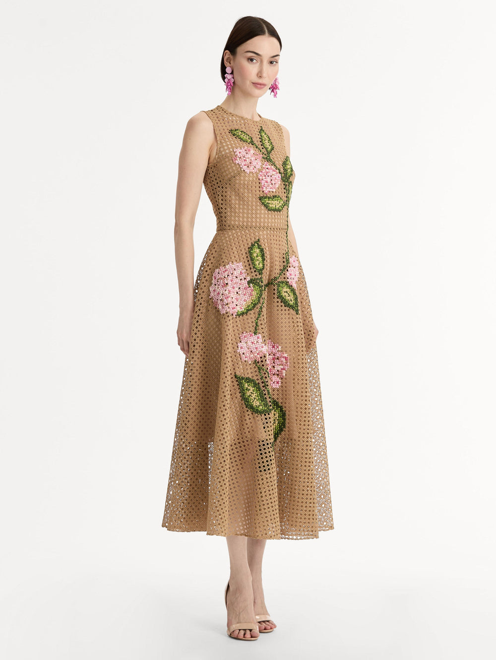 Oscar de la Renta Porcelain Flower Lattice Dress