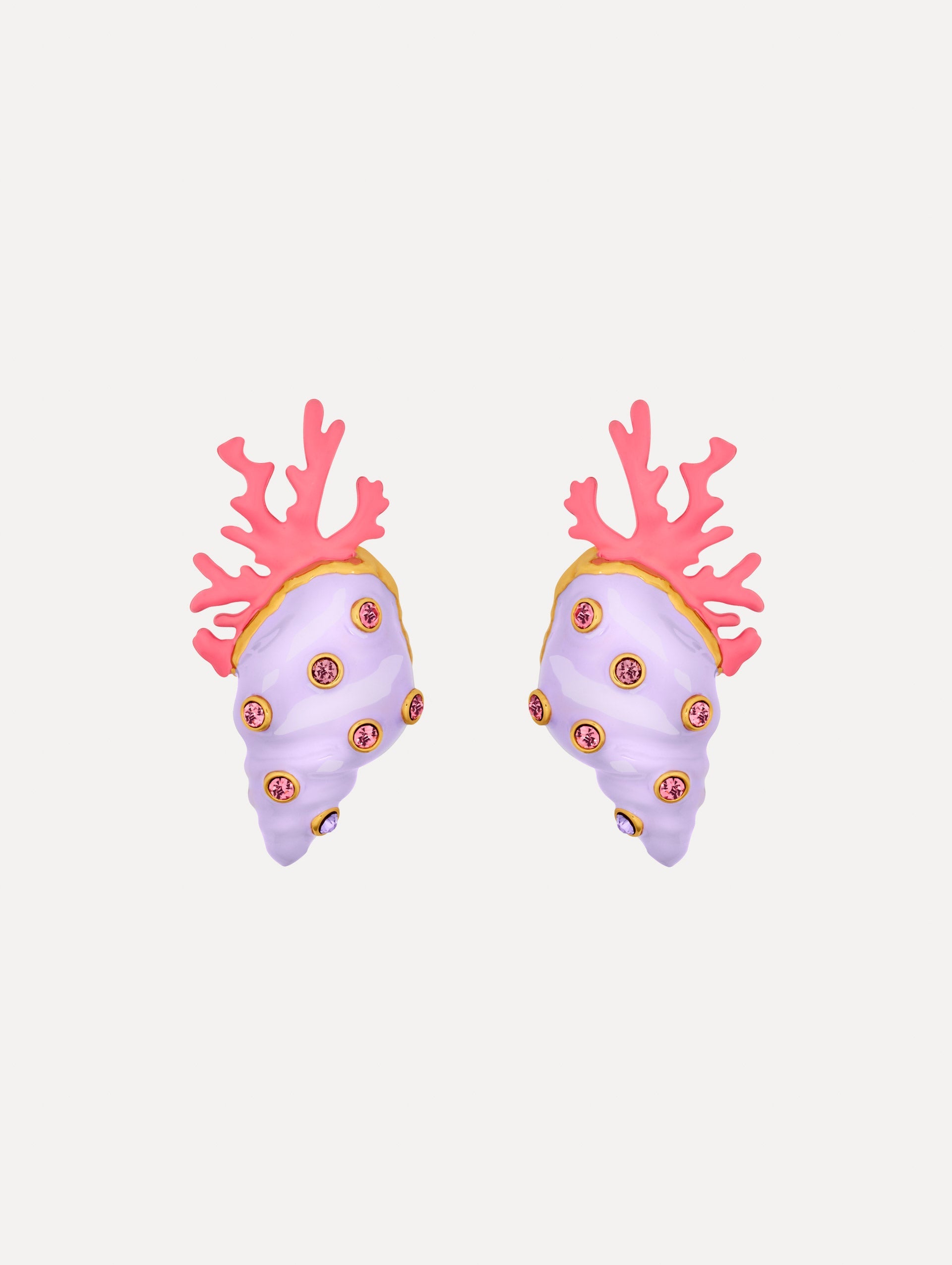 Oscar de la Renta Enamel Seashell and Coral Earrings