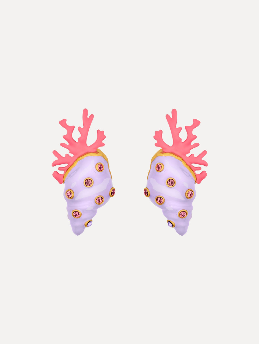 Oscar de la Renta Enamel Seashell and Coral Earrings