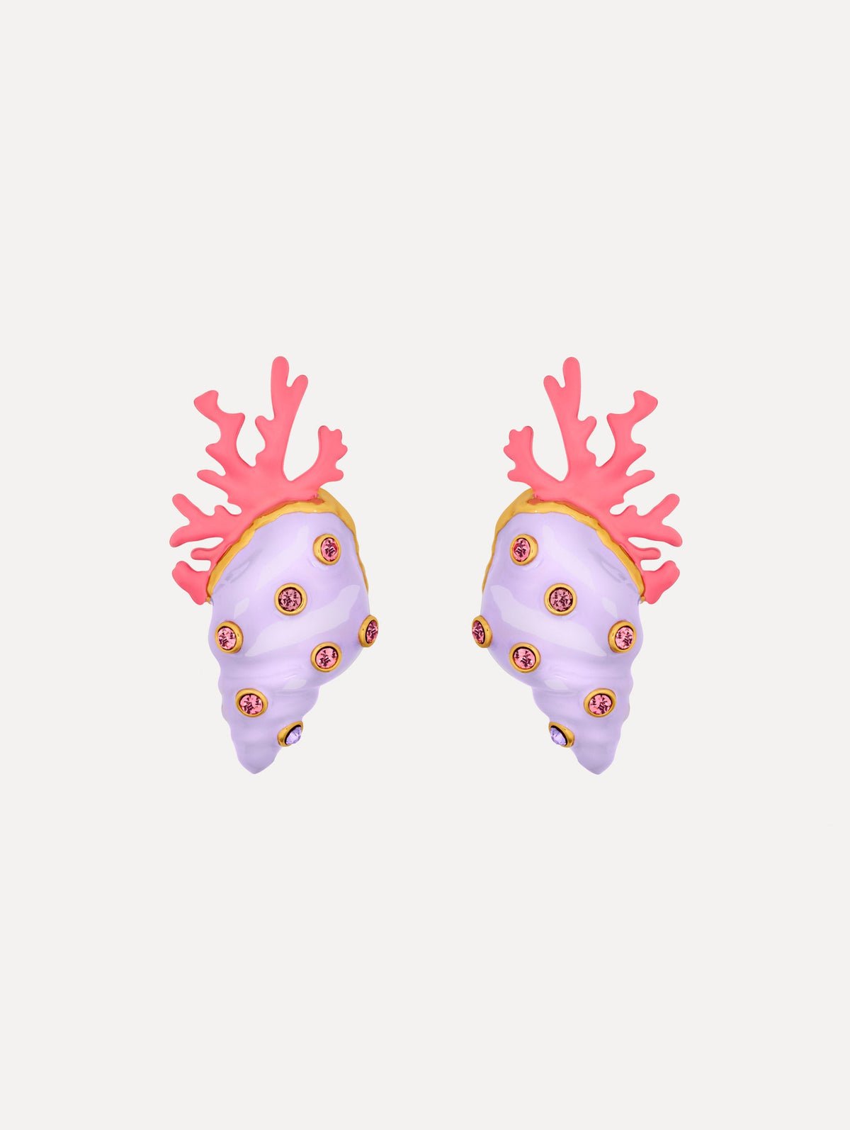 Oscar de la Renta Enamel Seashell and Coral Earrings