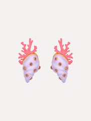 Oscar de la Renta Enamel Seashell and Coral Earrings