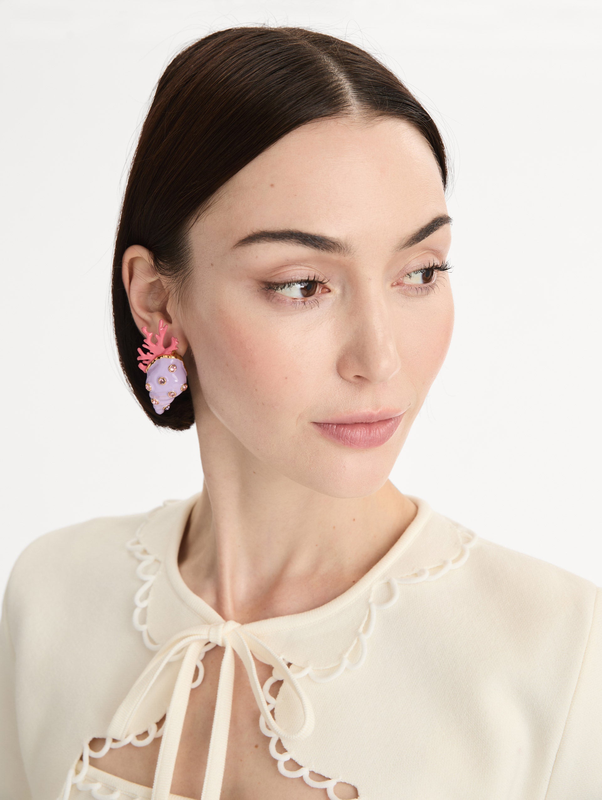 Oscar de la Renta Enamel Seashell and Coral Earrings
