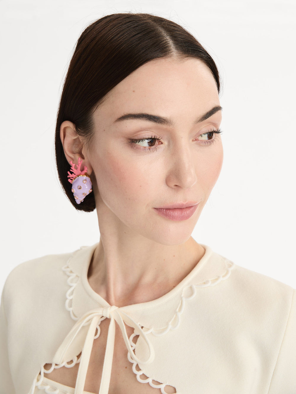 Oscar de la Renta Enamel Seashell and Coral Earrings