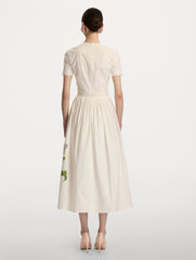 Oscar de la Renta Foxglove Sketch Cotton Poplin Dress