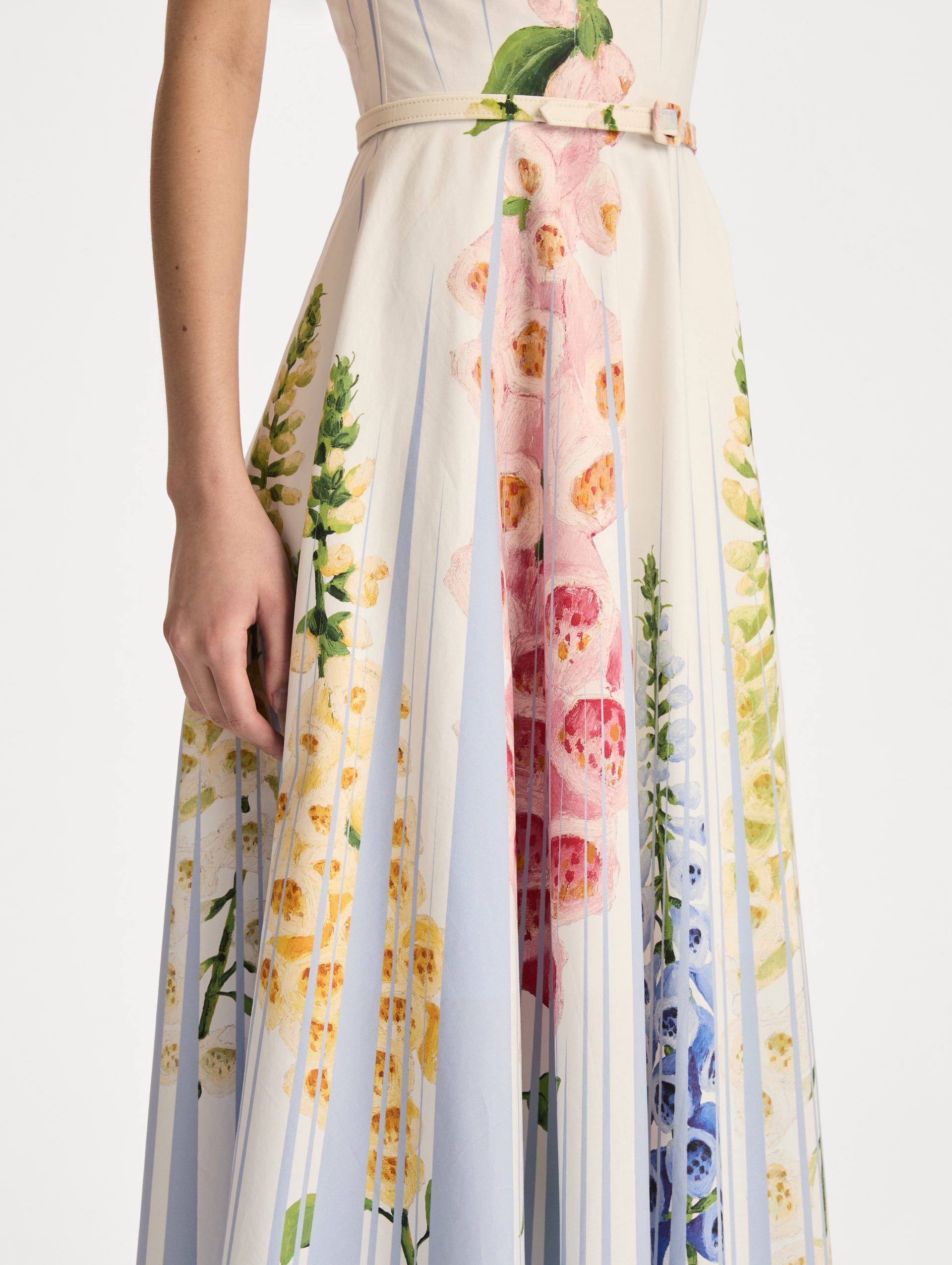 Oscar de la Renta Foxglove Trompe L’oeil Cotton Poplin Dress